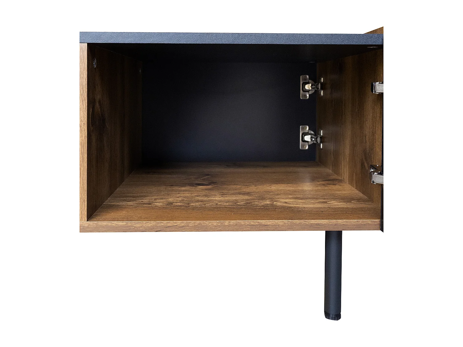 Table Basse Moderne 90 cm – Design Noir et Bois, Deux Compartiments Ouverts et Deux Portes avec Charnières à Fermeture Douce