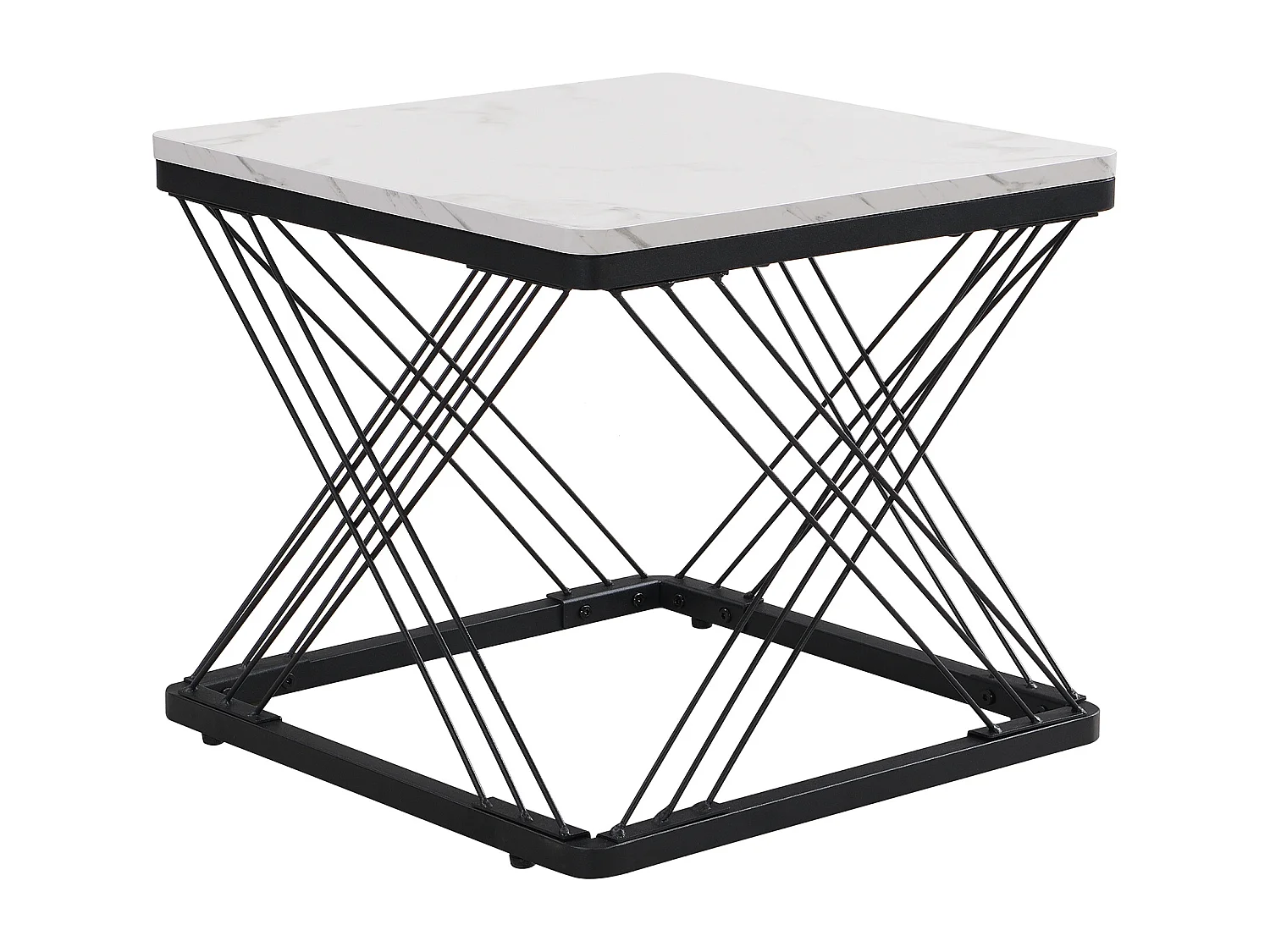 Ensemble de tables basses modernes, 2 tables carrées avec finition marbre haute brillance, 60x60x45 cm et 45x45x40 cm, pieds réglables en hauteur