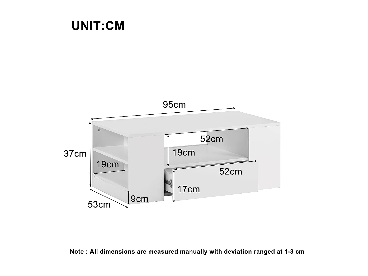 Table basse moderne en laque haute brillance avec 2 tiroirs et 2 étagères, 95 x 53 x 37 cm - Mobilier de salon élégant avec éclairage LED