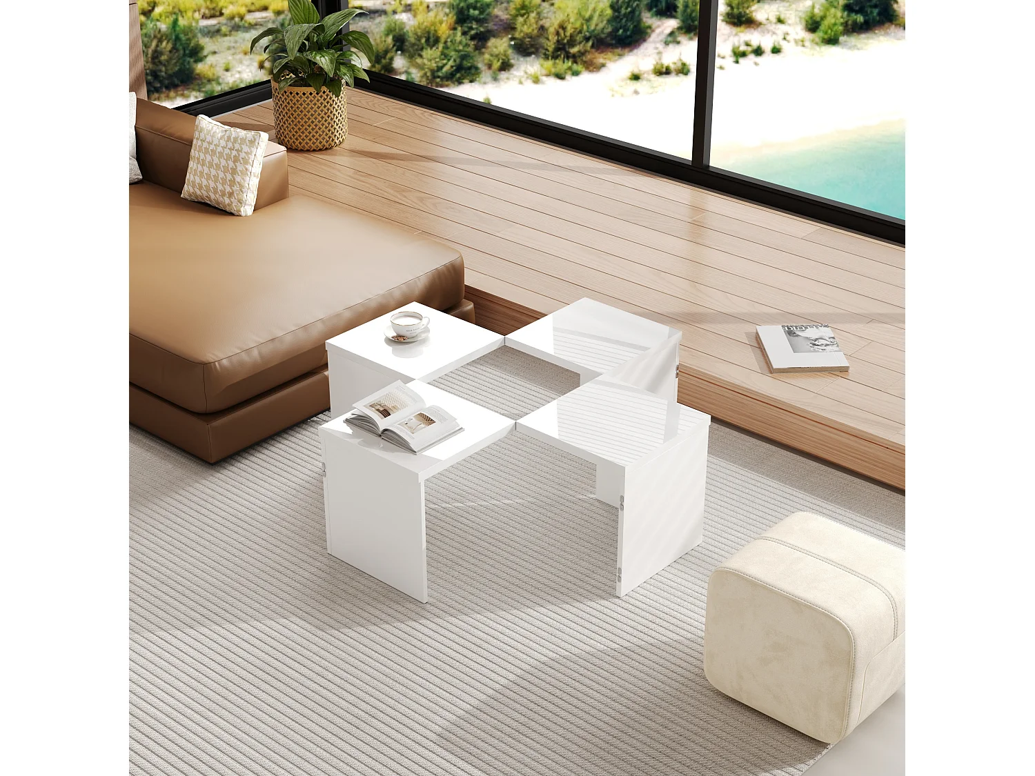 Table basse DIY moderne, plateau laqué, combinaison libre, ensemble de 4 tables, 81 x 81 x 40 cm, pour salon