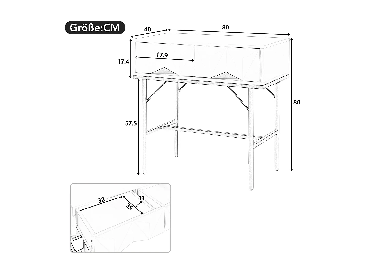 Table console moderne et élégante avec design géométrique tridimensionnel, pour entrée et salon (Blanc + pieds dorés)