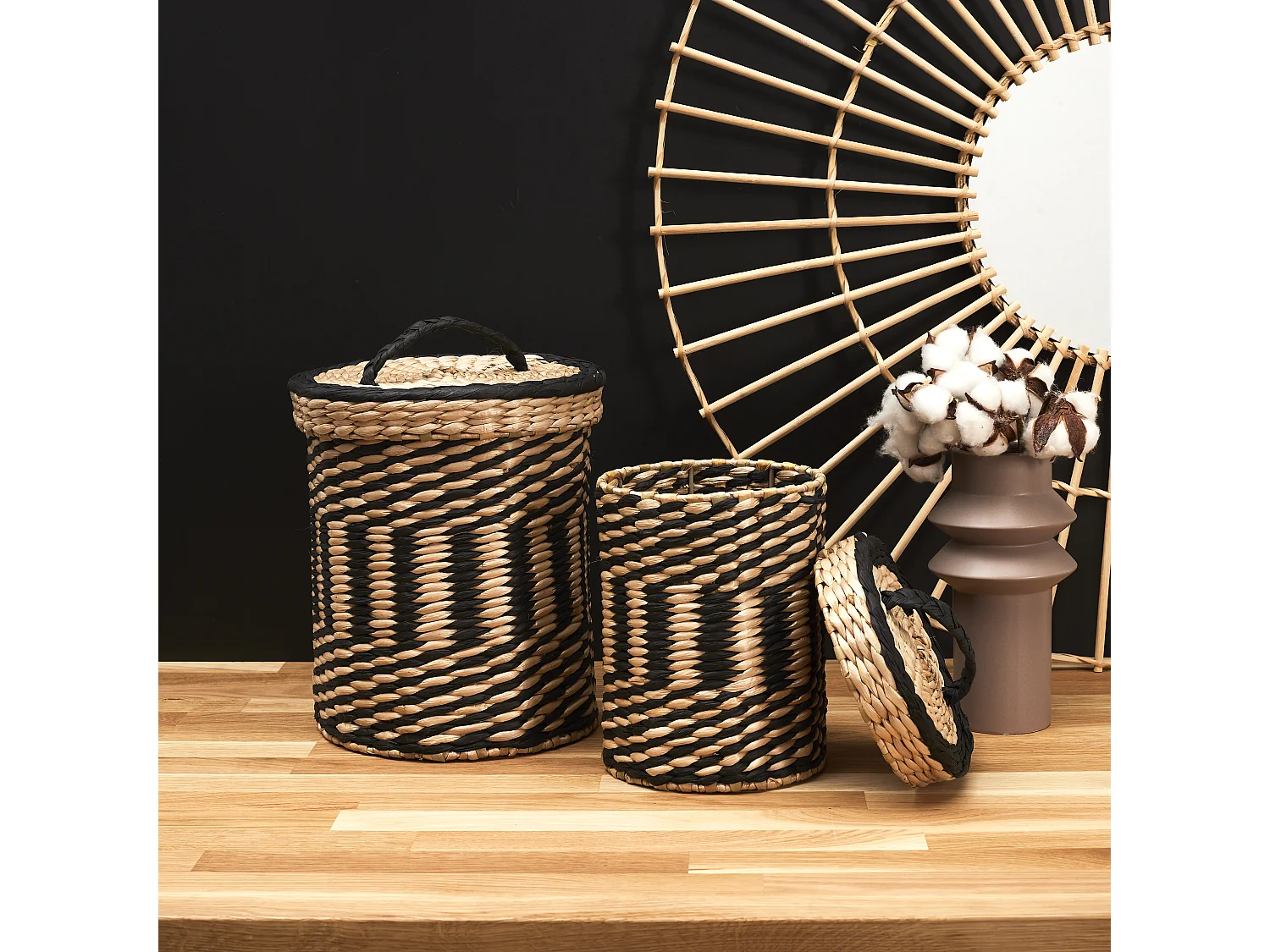 Lot de 2 Paniers de Rangement "Mirage" 27cm Noir