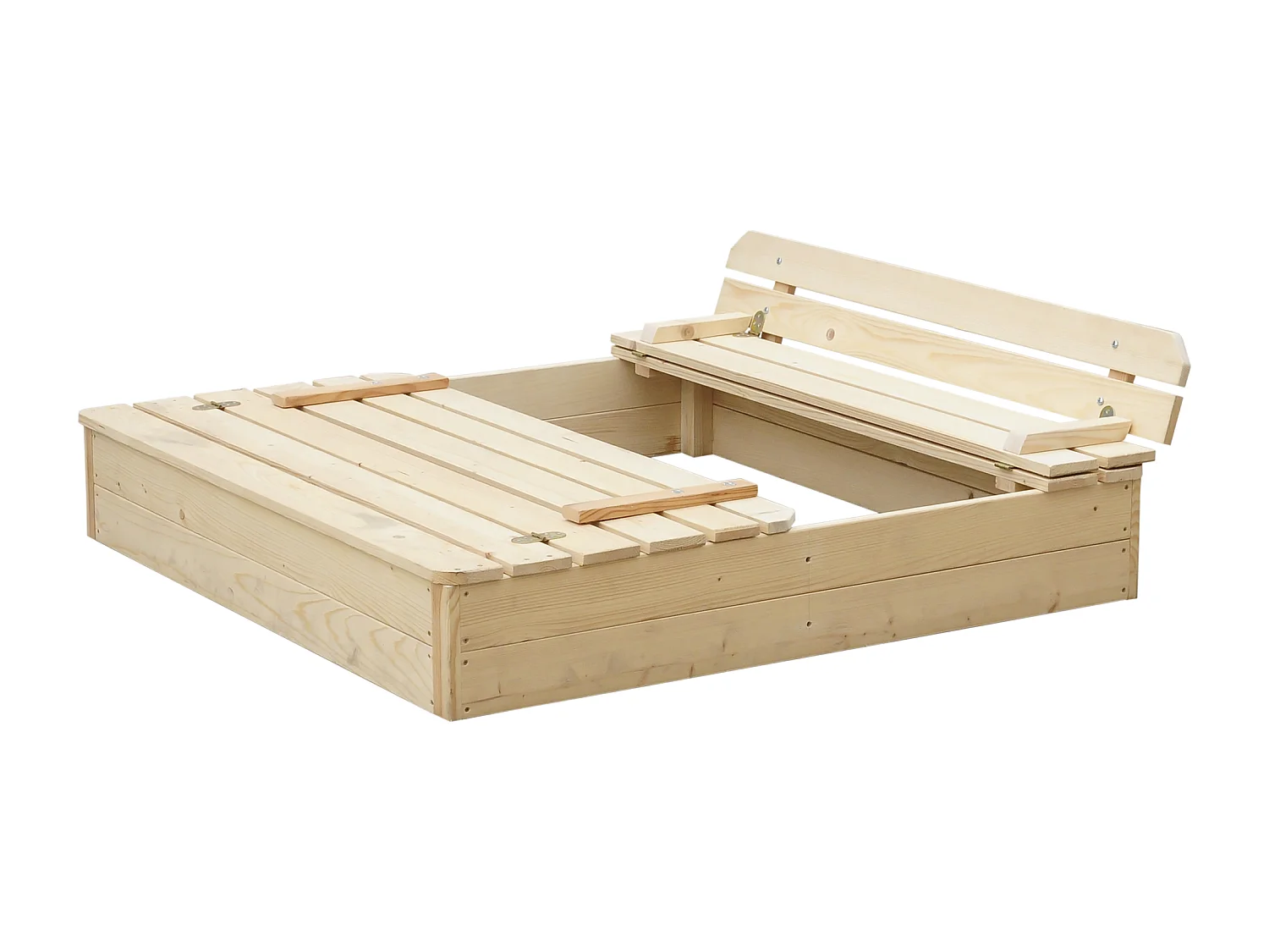 Houten zandbak met opvouwbare afdekking en bank 118 x 122 x H20 - Timbela M051-1
