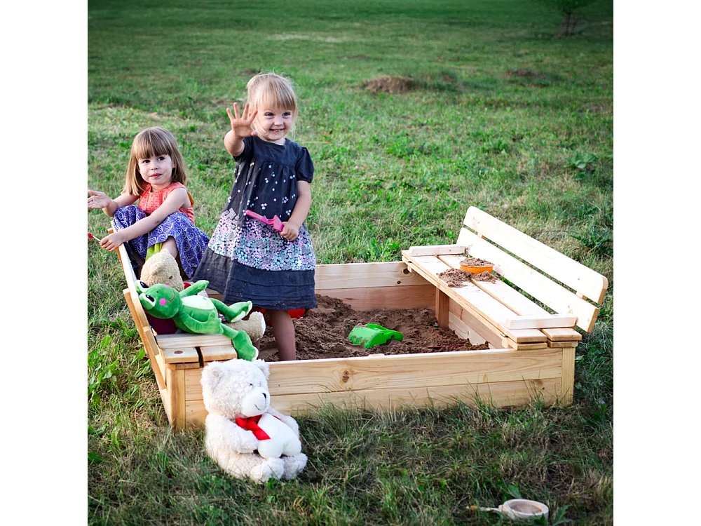 Houten zandbak met opvouwbaar deksel en bankje - 118x122xH20 - M051-1