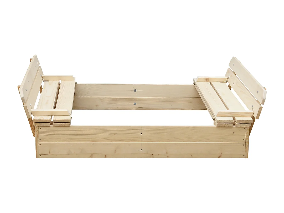 Houten zandbak met opvouwbaar deksel en bankje - 118x122xH20 - M051-1