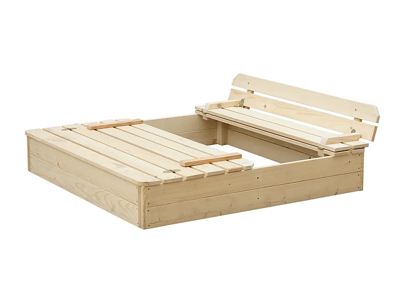 Houten zandbak met opvouwbare afdekking en bank 118 x 122 x H20 - Timbela M051-1