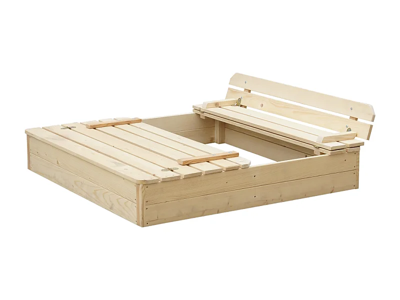 Sandkasten aus Holz mit faltbarer Abdeckung und Bank 118 x 122 x H20 - Timbela M051-1