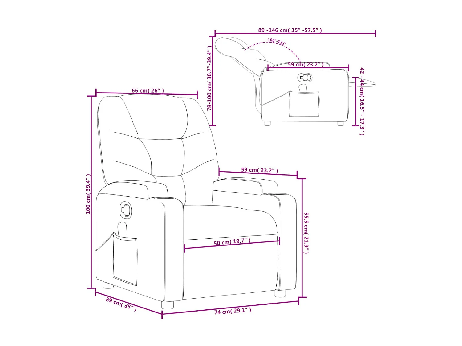 Fauteuil de massage inclinable Marron foncé Tissu