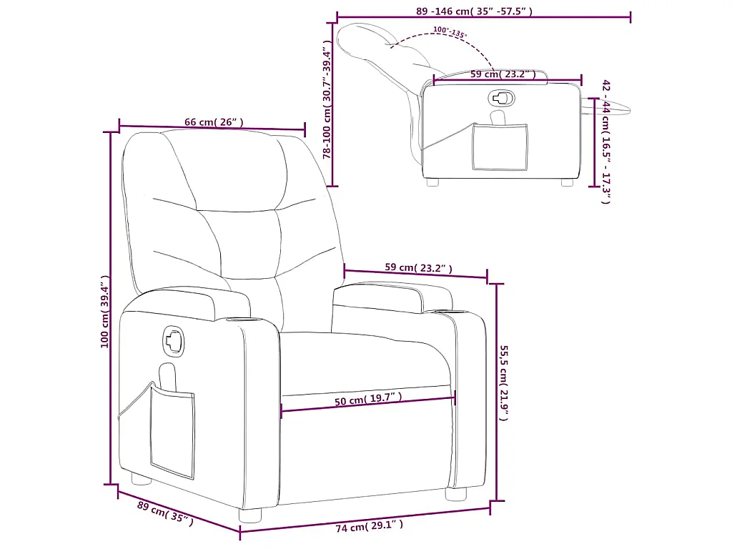 Fauteuil de massage inclinable Noir Tissu