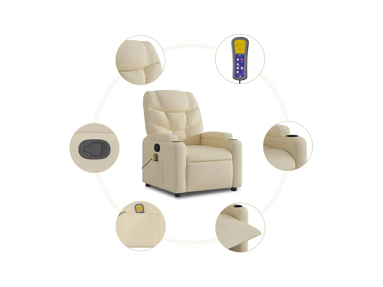 Fotel masujący z funkcją wibracji i solidną ramą, kremowa tkanina