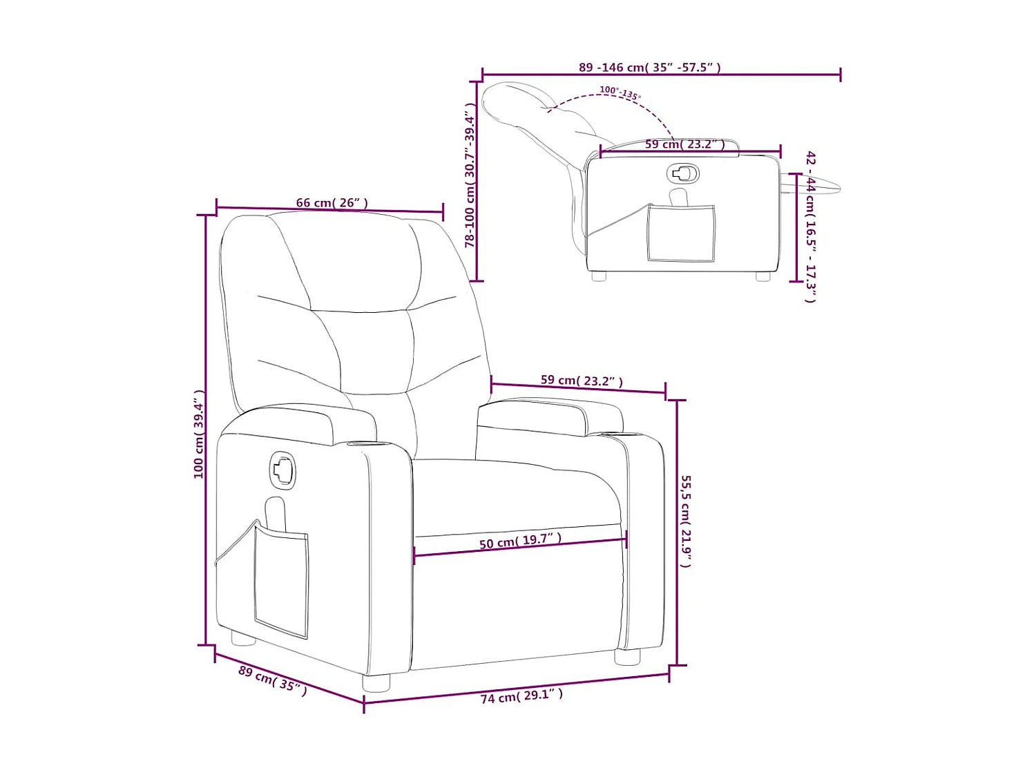 Fauteuil de massage inclinable Gris foncé Tissu