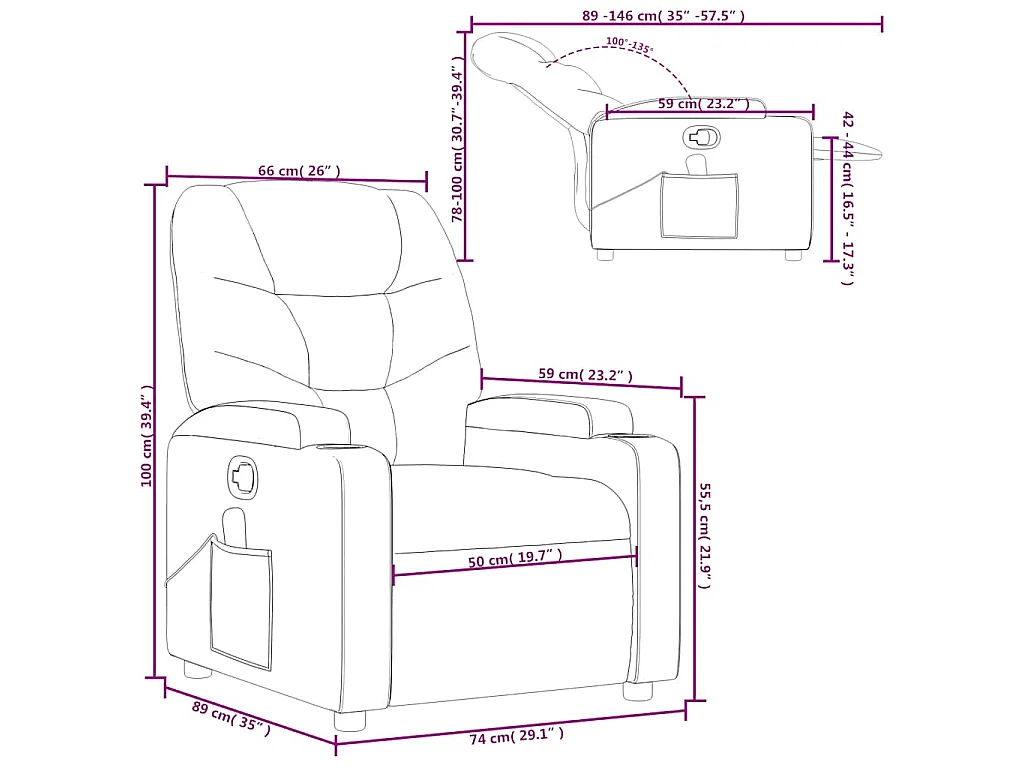Fauteuil de massage inclinable Gris foncé Tissu