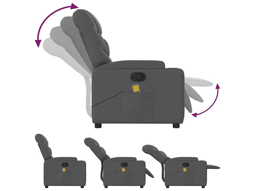 Fauteuil de massage inclinable Gris foncé Tissu