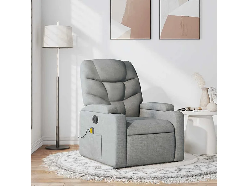 Poltrona de massagens reclinável tecido cinzento-claro