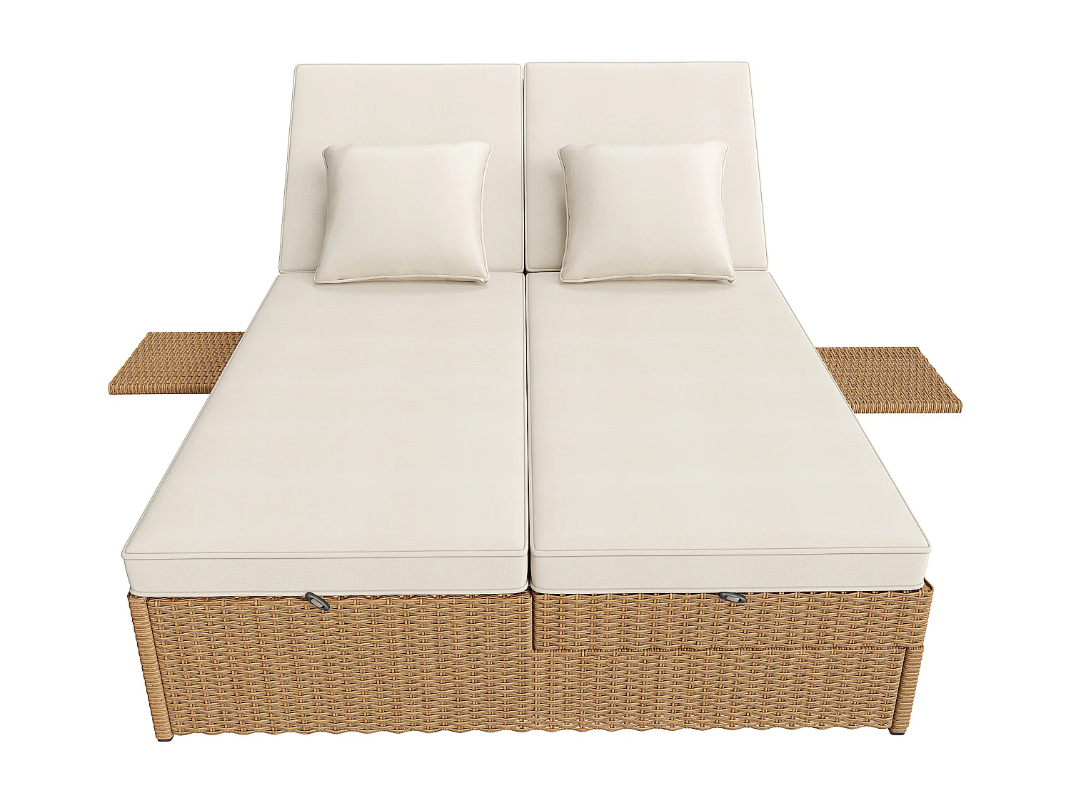 Chaise longue d'extérieur double, résistante aux intempéries, pliable avec coussin, blanche