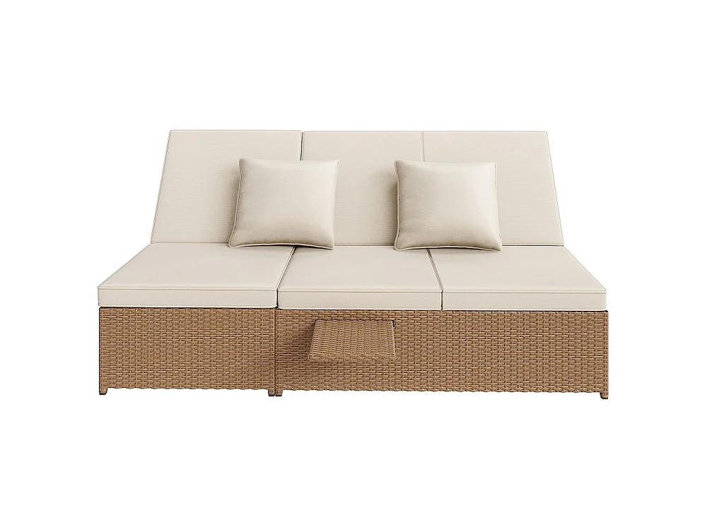 Chaise longue d'extérieur double, résistante aux intempéries, pliable avec coussin, blanche