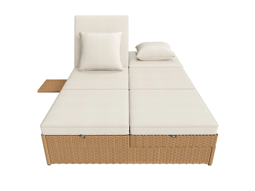 Chaise longue d'extérieur double, résistante aux intempéries, pliable avec coussin, blanche