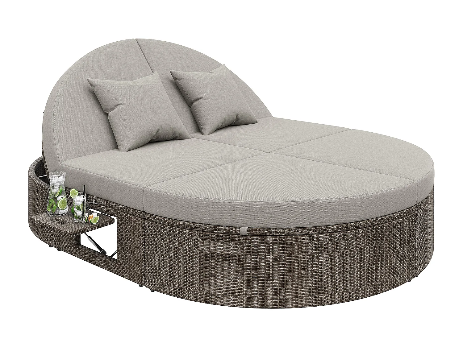Chaise longue double en rotin avec tablette latérale, table pliante pour 2 personnes, angles réglables individuellement