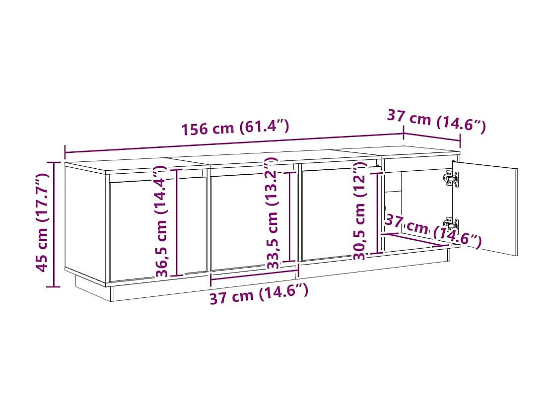 Mebel TV 156x37x45 cm Z Litego Drewna Sosnowego z Dużą Przestrzenią Magazynową