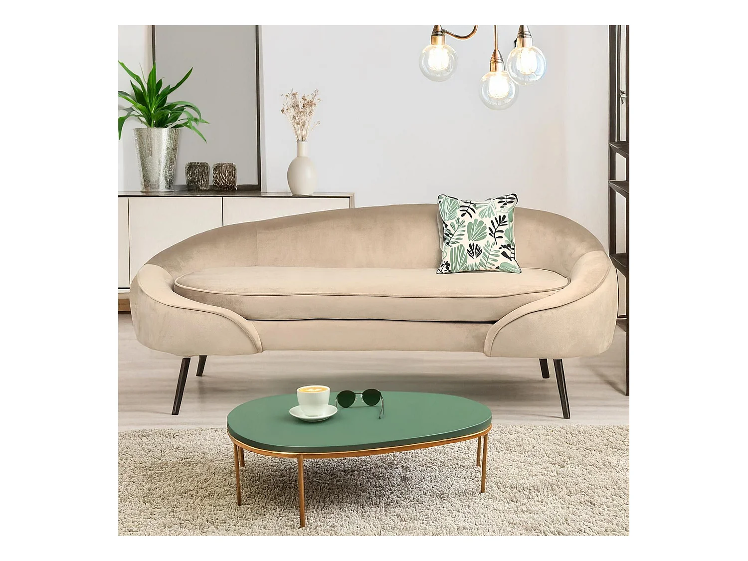 3-Sitzer Sofa Brendan Velours Taupe Stil Chic Modern Bequem