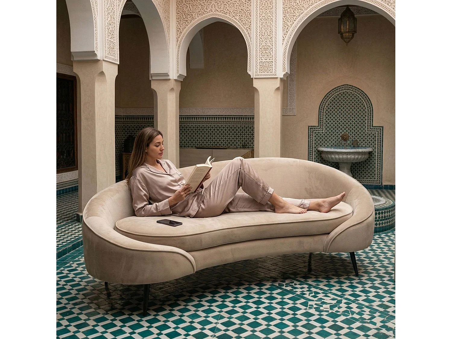 3-Sitzer Sofa Brendan Velours Taupe Stil Chic Modern Bequem