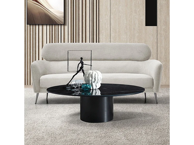 Canapé 3 places moderne avec haut dossier Damigal Tissu doux Beige