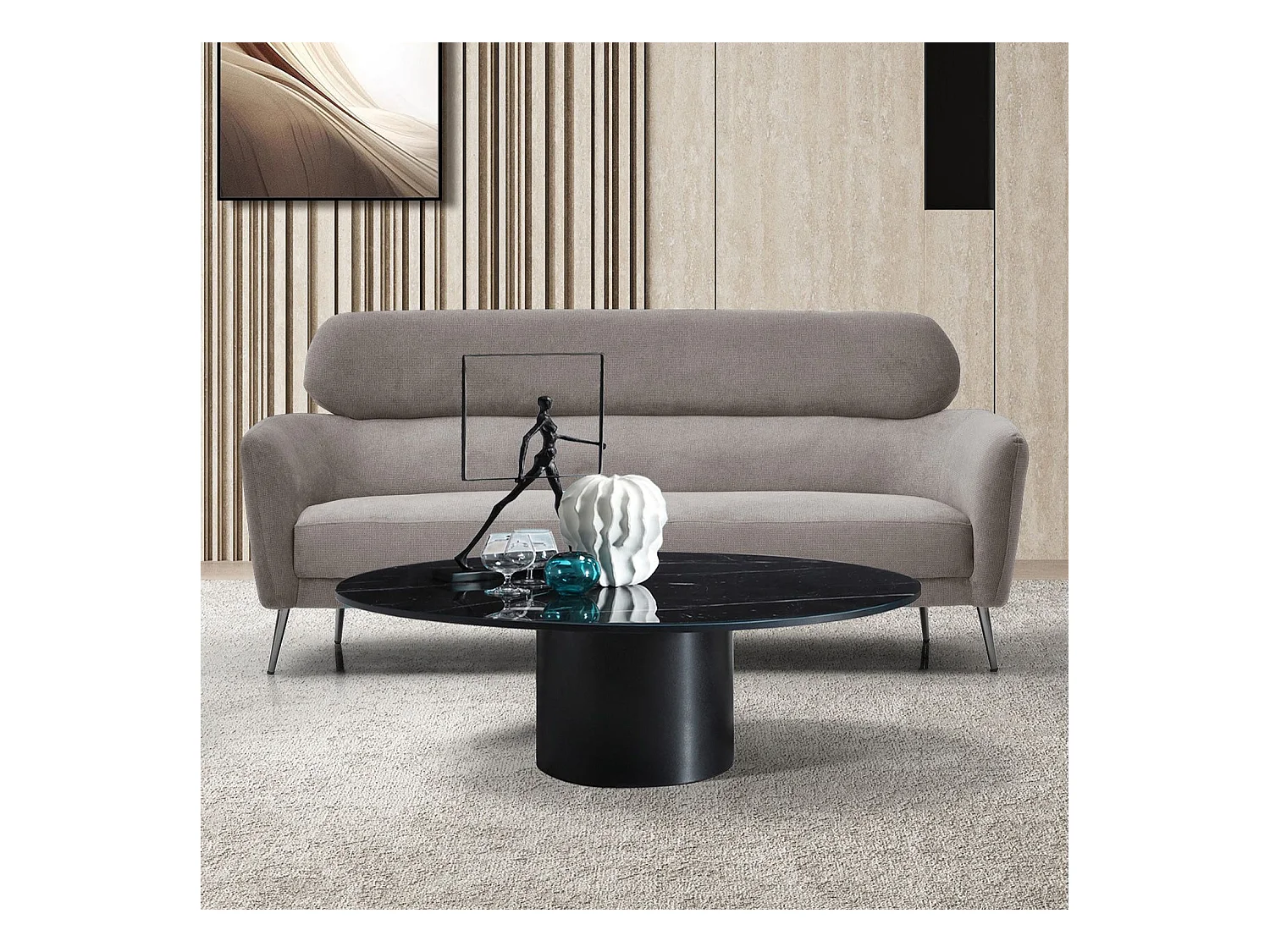 Canapé 3 places moderne avec haut dossier Damigal Tissu doux Gris taupe