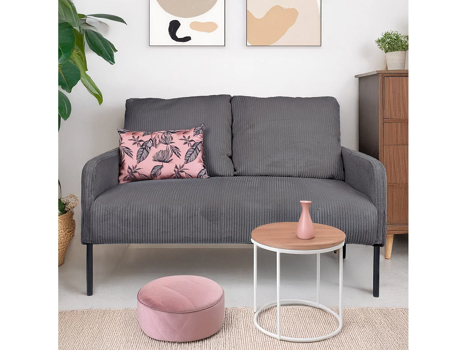 Canapé 2 places moderne et élégant Manuelo Velours côtelé Gris foncé