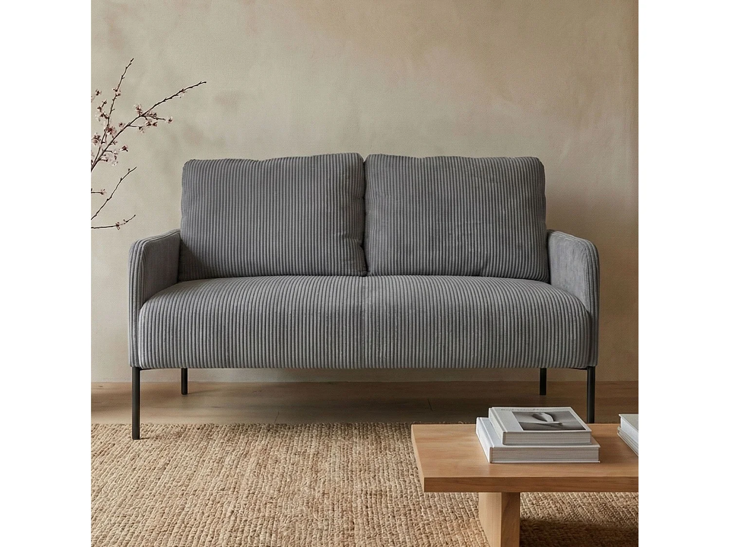 Canapé 2 places moderne et élégant Manuelo Velours côtelé Gris foncé