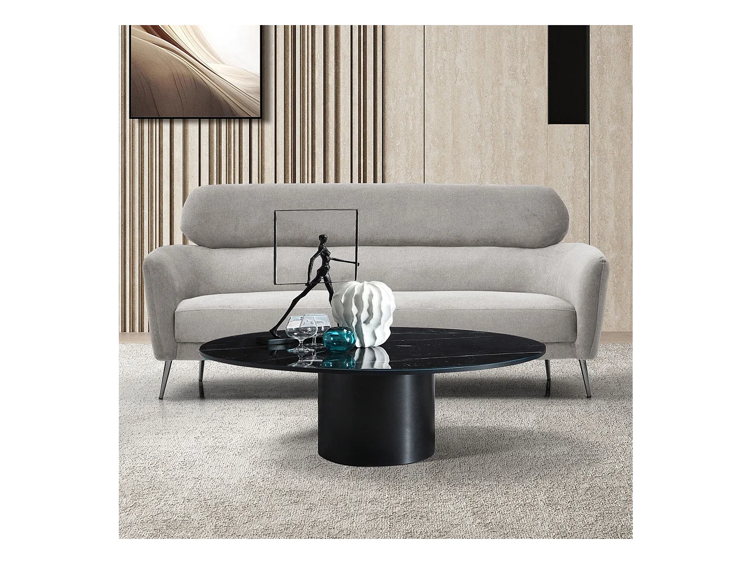 Canapé 3 places moderne avec haut dossier Damigal Tissu doux Gris