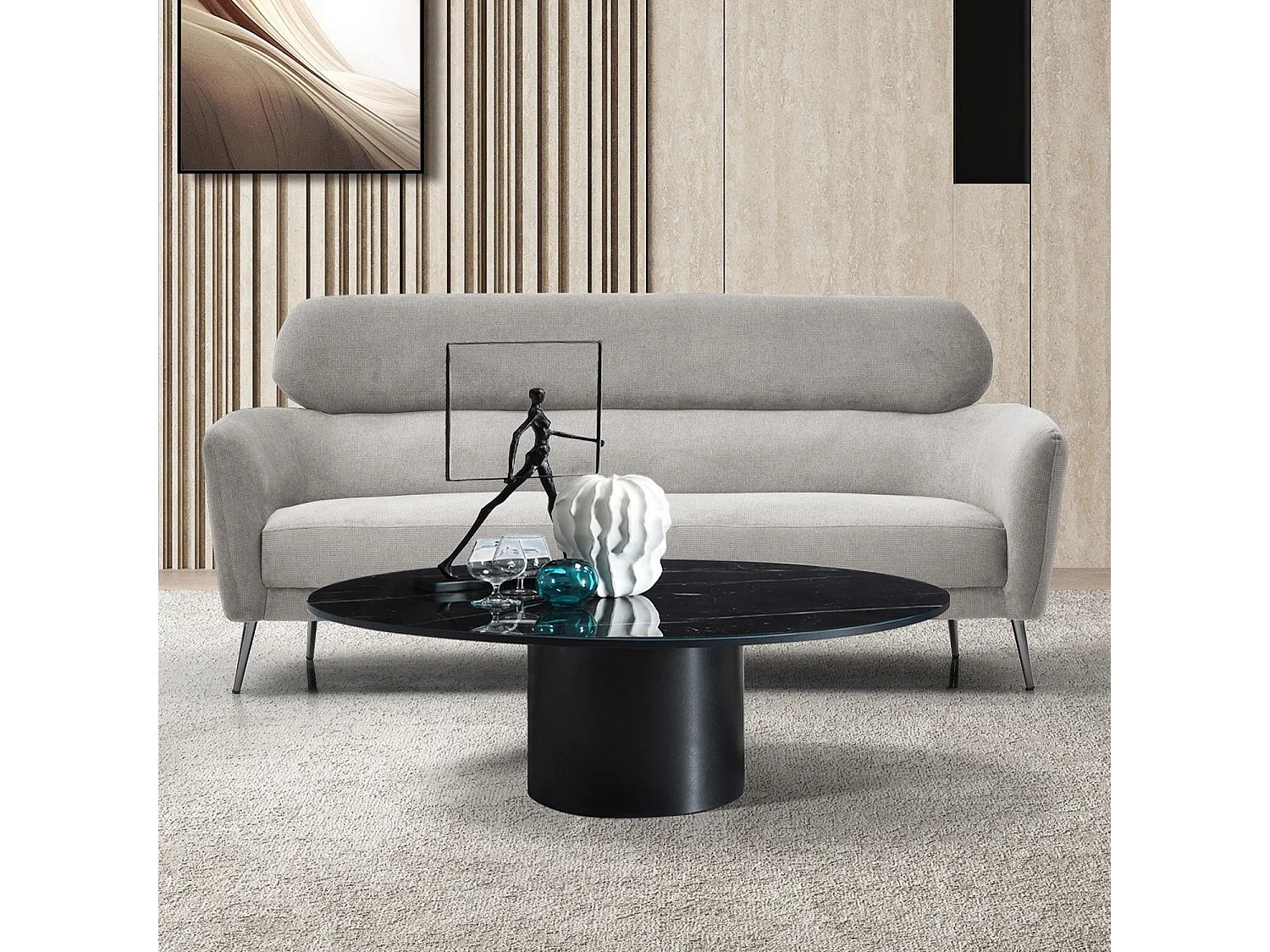 Canapé 3 places moderne avec haut dossier Damigal Tissu doux Gris