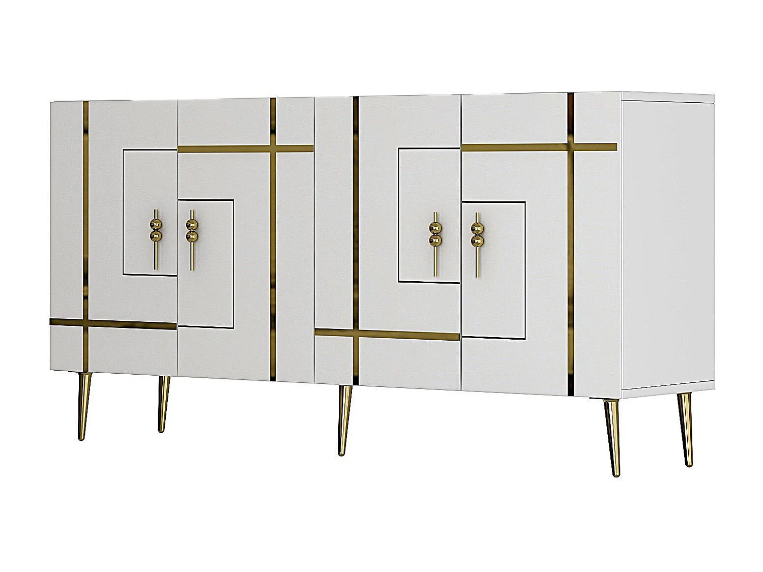Aparador – 150cm x 75cm x 35cm – Blanco y Dorado – Tablero de Partículas