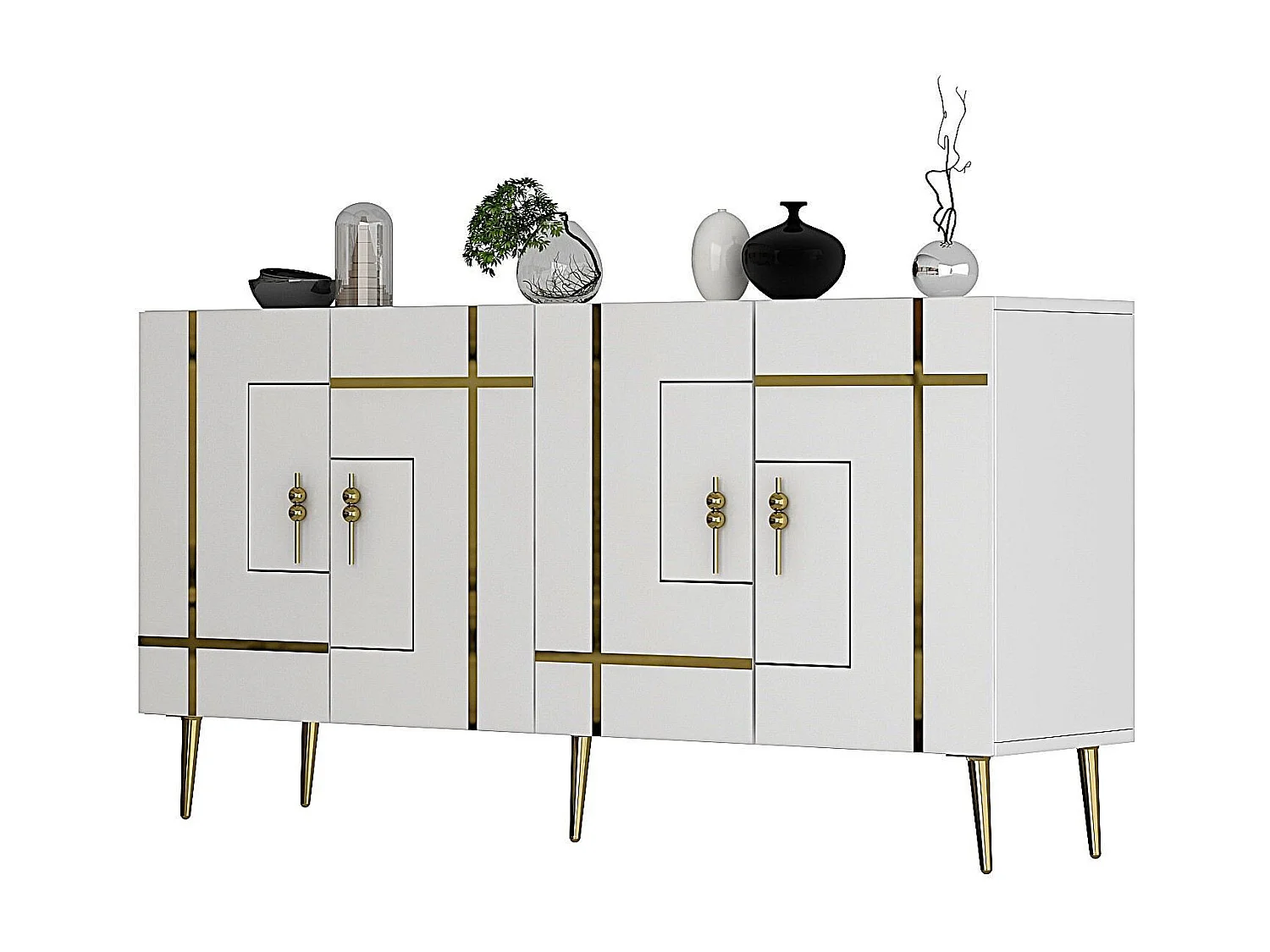 Aparador – 150cm x 75cm x 35cm – Blanco y Dorado – Tablero de Partículas