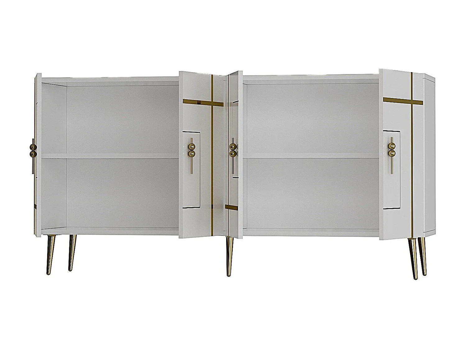 Aparador – 150cm x 75cm x 35cm – Blanco y Dorado – Tablero de Partículas