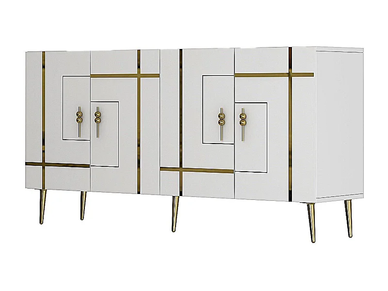 Aparador – 150cm x 75cm x 35cm – Blanco y Dorado – Tablero de Partículas