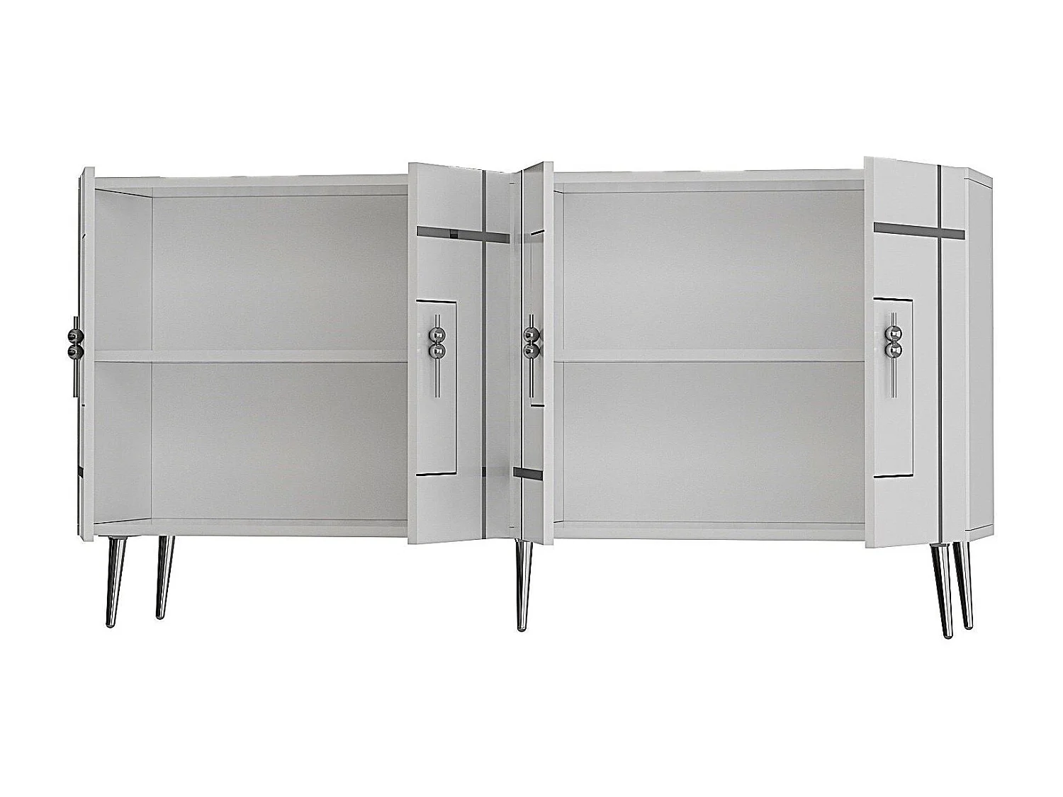 Aparador – 150 cm x 75 cm x 35 cm – Branco e Prata – Painel de partículas revestido a melamina