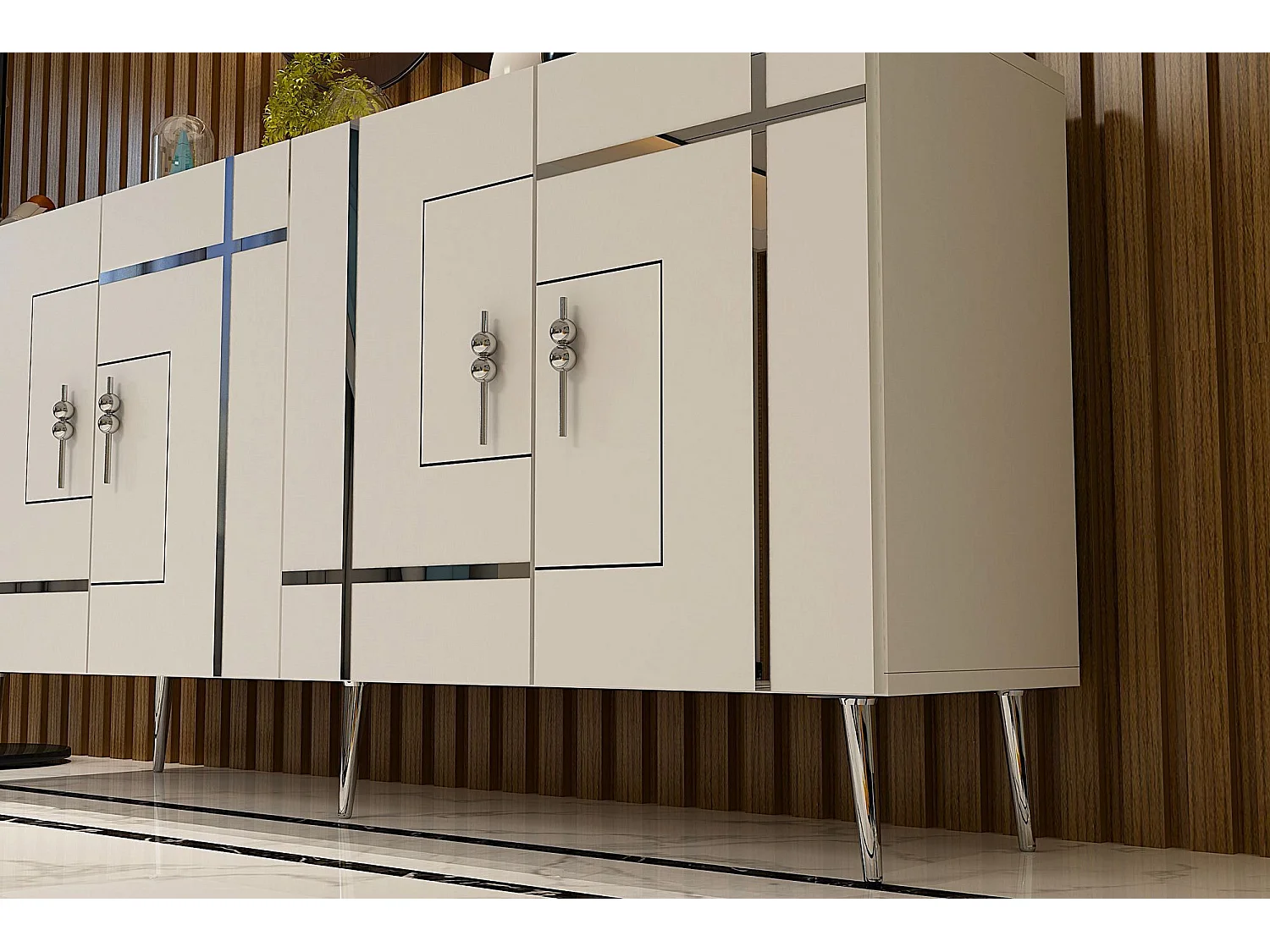 Aparador – 150 cm x 75 cm x 35 cm – Branco e Prata – Painel de partículas revestido a melamina