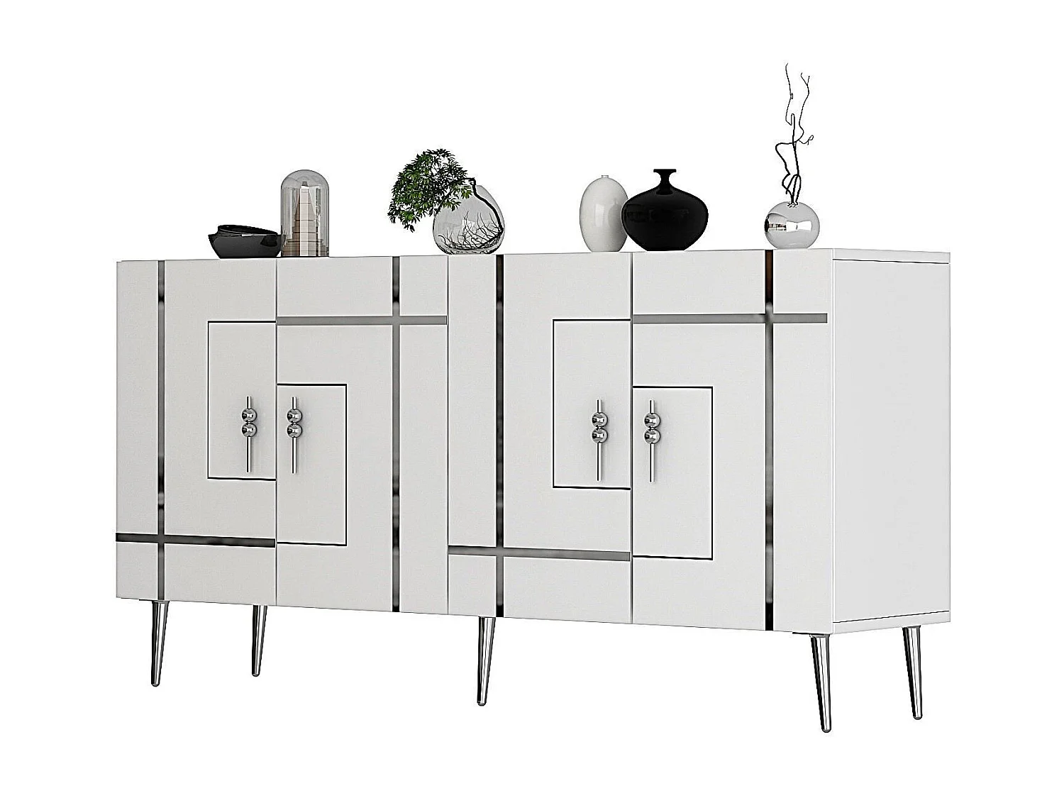 Aparador – 150 cm x 75 cm x 35 cm – Branco e Prata – Painel de partículas revestido a melamina