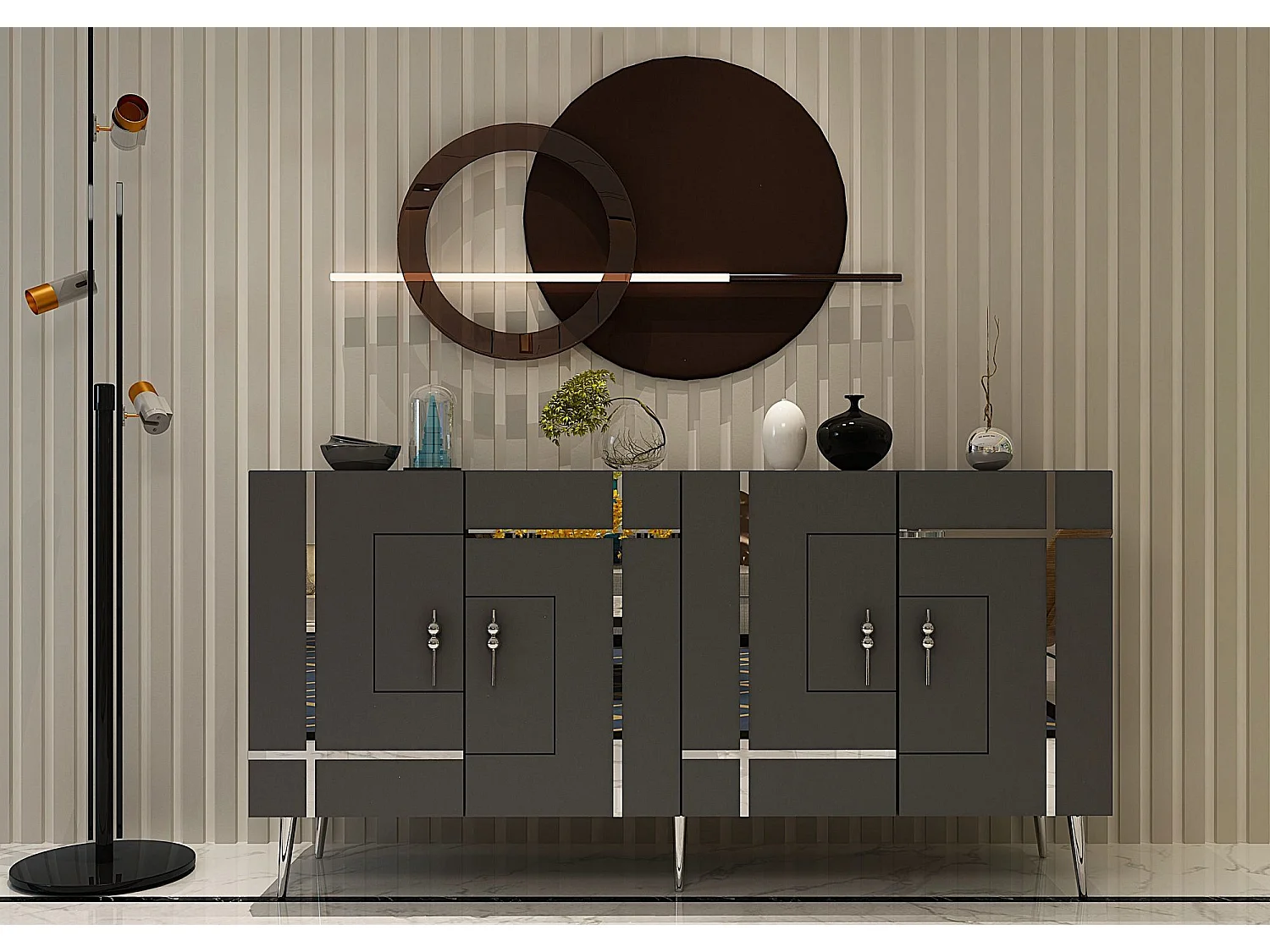 Aparador – 150 cm – Antracita y Plata – Melamina