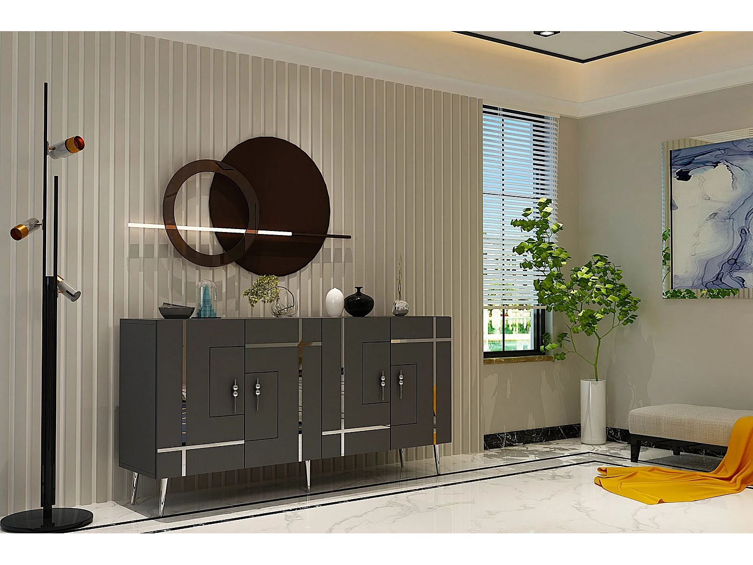 Aparador – 150 cm – Antracita y Plata – Melamina