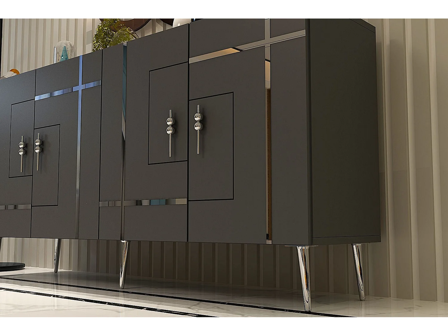 Aparador – 150 cm – Antracita y Plata – Melamina