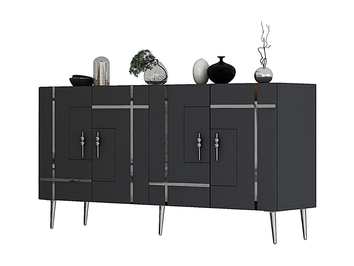 Aparador – 150 cm – Antracita y Plata – Melamina