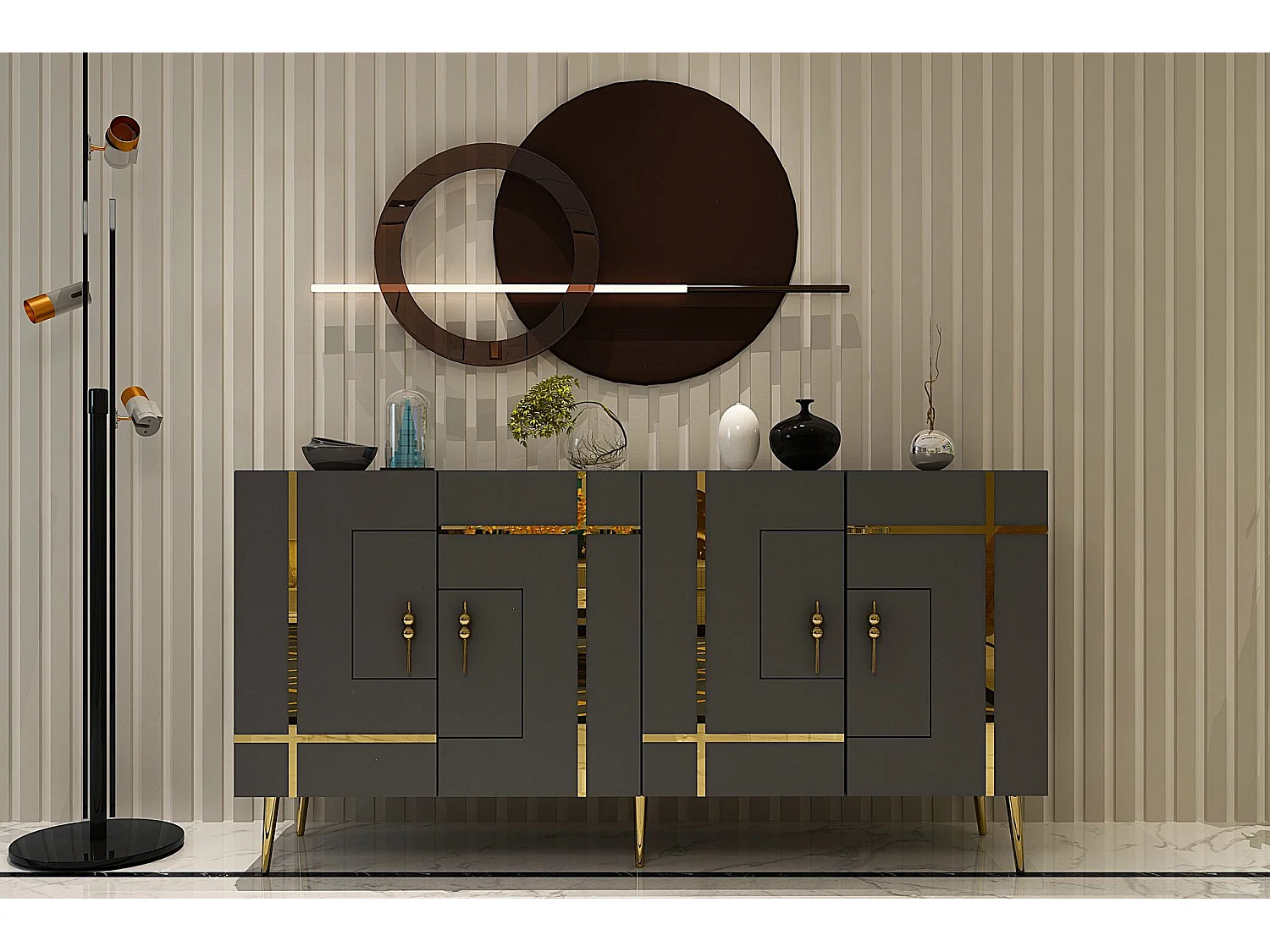 Aparador – 150 cm – Antracite e Dourado – Melamina