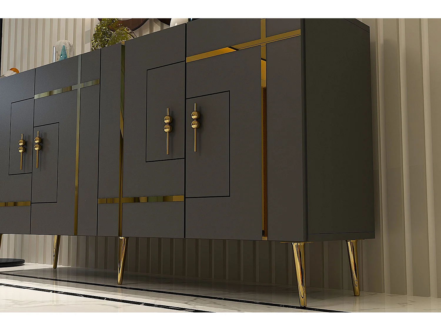 Aparador – 150 cm – Antracite e Dourado – Melamina