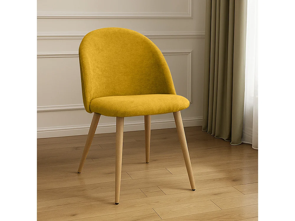 Chaise de salle à manger - Tapissée en tissu - Style scandinave - Evelyne Jaune Clair