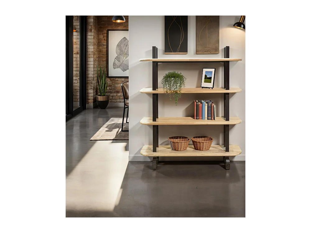 Estantería alta de 180x150x35 cm con 4 estantes y estructura metálica en negro Moonie