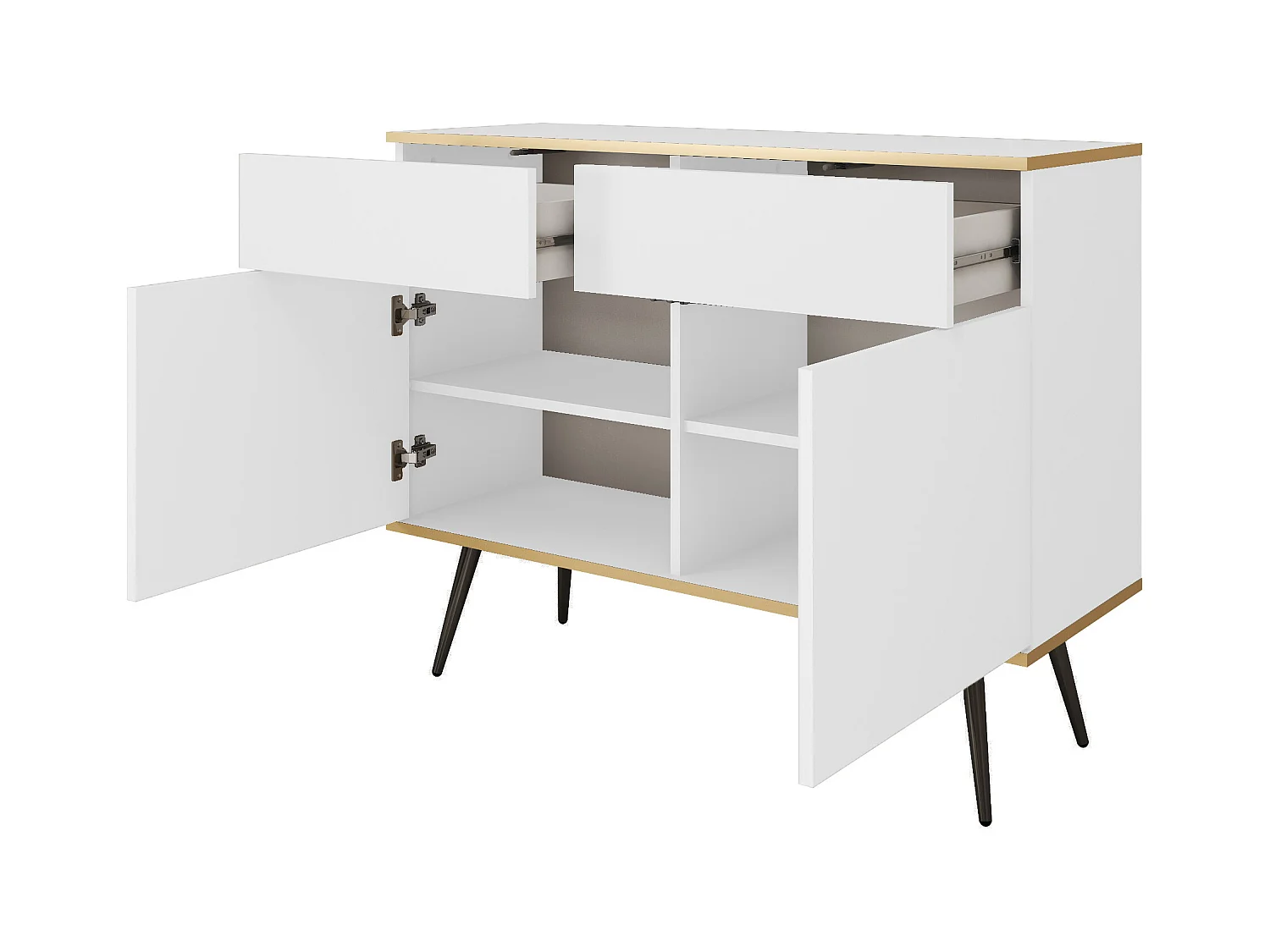 KOMMODE KSZ-107 Mit Schubladen 107x85x39 cm – Weiß Hochglanz Anrichte Mit Push-To-Open, Metallfüße 23 cm, Laminierte Platte 16 mm Kratzfeste Platte