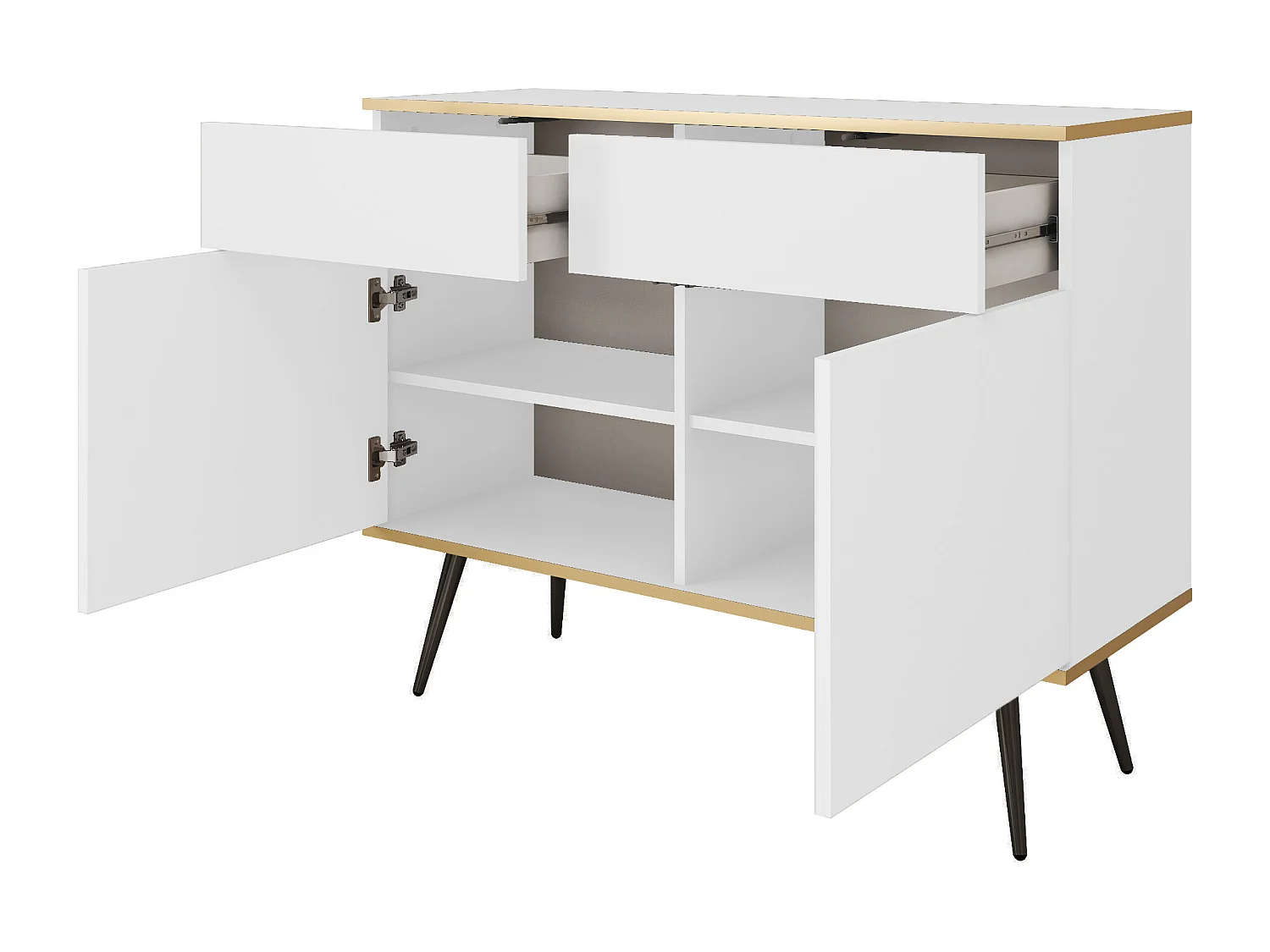 KOMMODE KSZ-107 Mit Schubladen 107x85x39 cm – Weiß Hochglanz Anrichte Mit Push-To-Open, Metallfüße 23 cm, Laminierte Platte 16 mm Kratzfeste Platte