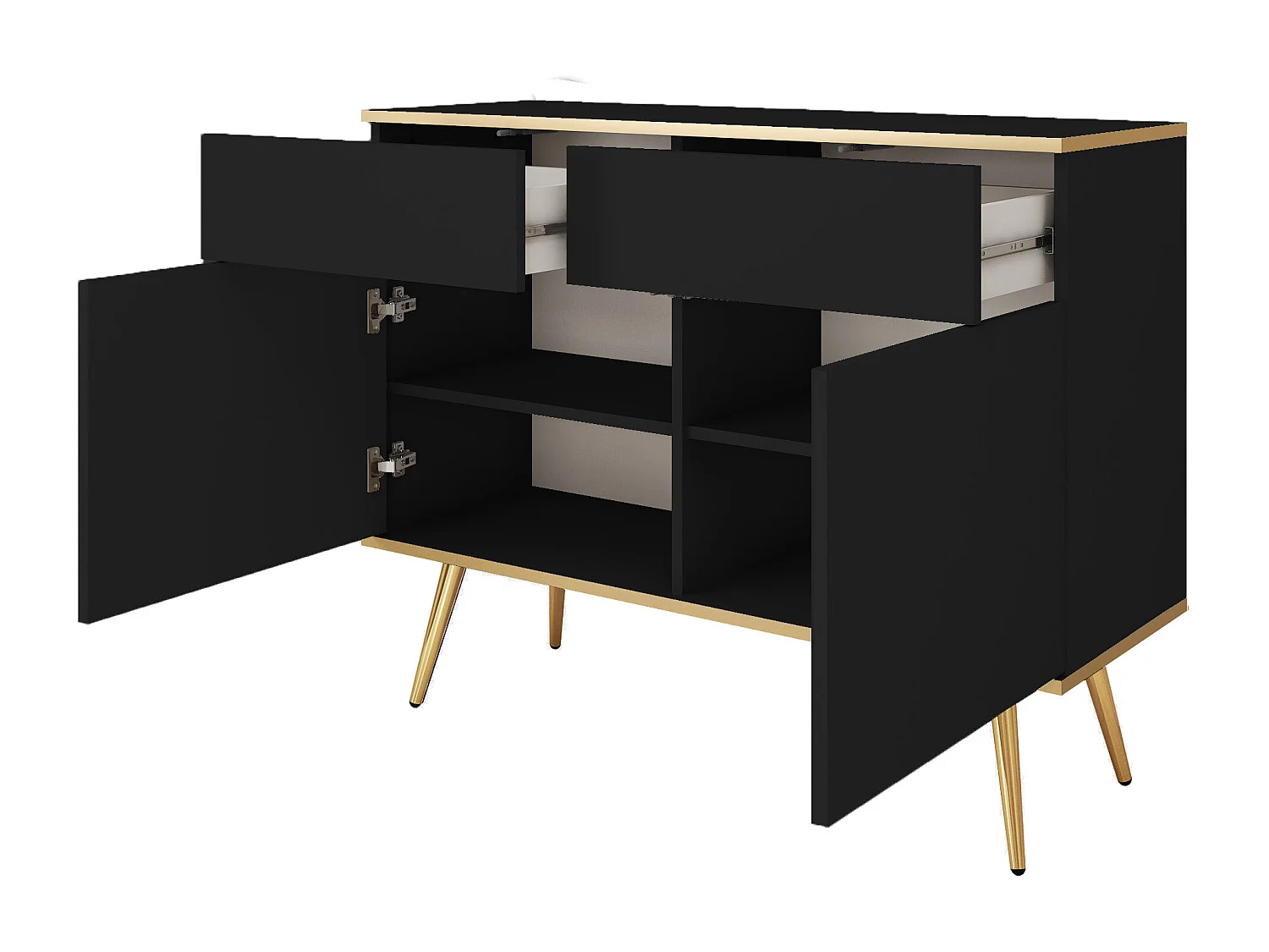 KOMMODE KSZ-107 Mit Schubladen 107x85x39 cm – Schwarz Hochglanz Anrichte Mit Push-To-Open, Metallfüße 23 cm, Laminierte Platte 16 mm Kratzfeste Platte