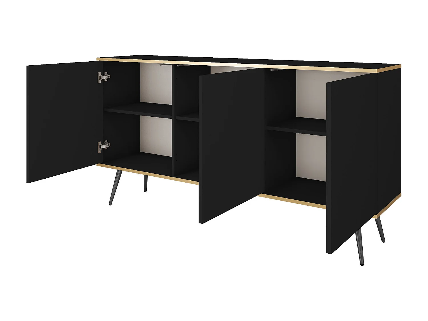 Komoda ORO K-160 nowoczesna 160 cm szeroka, czarna, 2 drzwi, 2 szuflady, Push-to-Open, czarne metalowe nogi 23 cm, laminat 16 mm